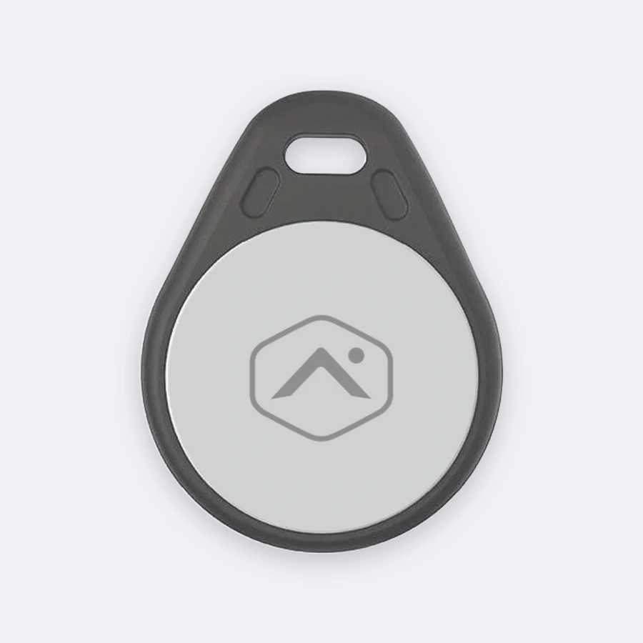Schwarz-grauer Keyfob-Schlüsselanhänger von Alarm.com